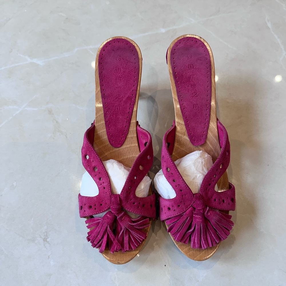 Celine Pink Suede Mule Heels